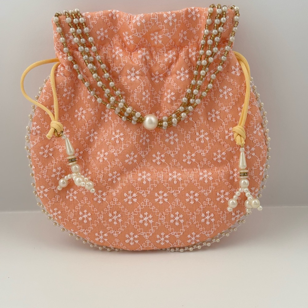 Elegant Peach Beaded Women's Bag